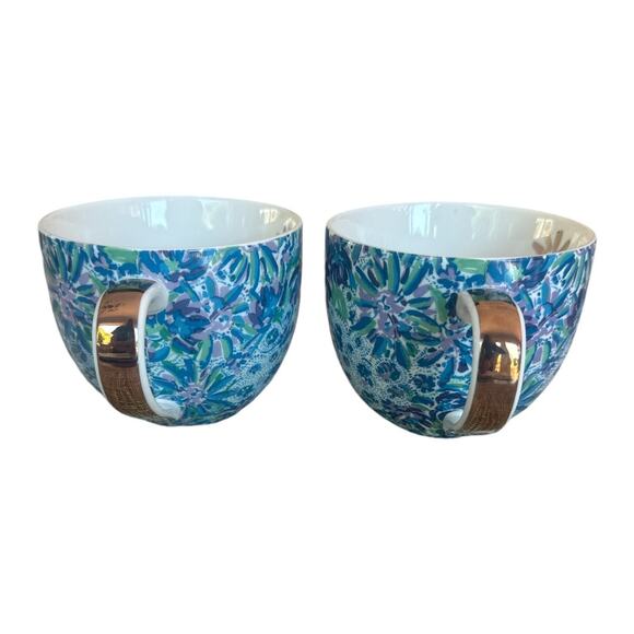 Lilly Pulitzer Lion Around Blue Print Gold Handle Mugs - Picture 4 of 9